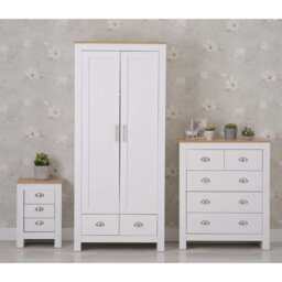 Heritage 3 Piece Bedroom Set Wardrobe Chest Bedside Table Set, White - thumbnail 1