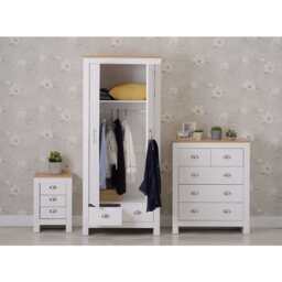 Heritage 3 Piece Bedroom Set Wardrobe Chest Bedside Table Set, White - thumbnail 5