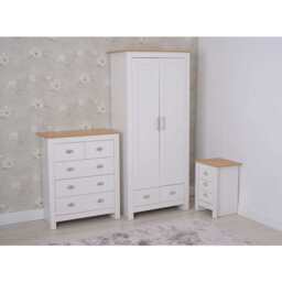Heritage 3 Piece Bedroom Set Wardrobe Chest Bedside Table Set, White - thumbnail 3