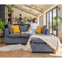 Finley Corduroy 3 Seater Sofa with Footstool And Pillows, Grey - thumbnail 3