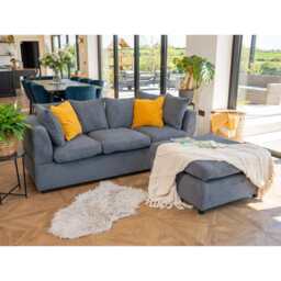 Finley Corduroy 3 Seater Sofa with Footstool And Pillows, Grey - thumbnail 2