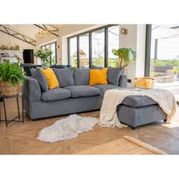 Finley Corduroy 3 Seater Sofa with Footstool And Pillows, Grey - thumbnail 1