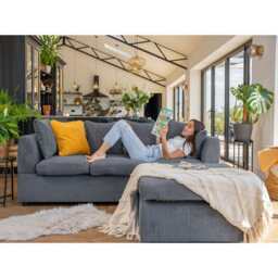 Finley Corduroy 3 Seater Sofa with Footstool And Pillows, Grey - thumbnail 4