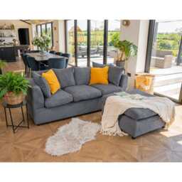 Finley Corduroy 3 Seater Sofa with Footstool And Pillows, Grey - thumbnail 5