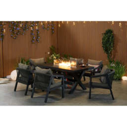Berlin 6 seater Aluminium & Rope Patio Garden Furniture Set with Firepit Table Option, With Fire Pit - thumbnail 2