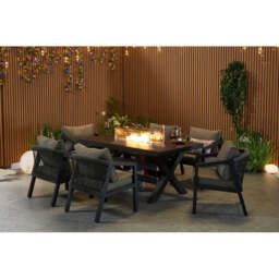 Berlin 6 seater Aluminium & Rope Patio Garden Furniture Set with Firepit Table Option, With Fire Pit - thumbnail 3