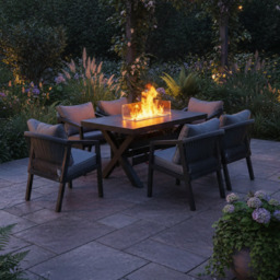 Berlin 6 seater Aluminium & Rope Patio Garden Furniture Set with Firepit Table Option, With Fire Pit