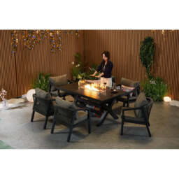 Berlin 6 seater Aluminium & Rope Patio Garden Furniture Set with Firepit Table Option, With Fire Pit - thumbnail 5