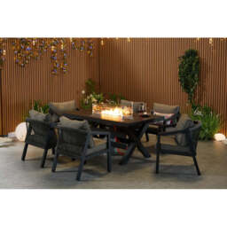 Berlin 6 seater Aluminium & Rope Patio Garden Furniture Set with Firepit Table Option, With Fire Pit - thumbnail 4