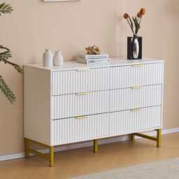 Mercury Ridged 6 Drawers Chest Beside Storage Cabinet, White - thumbnail 2
