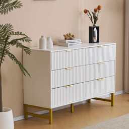 Mercury Ridged 6 Drawers Chest Beside Storage Cabinet, White - thumbnail 4
