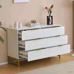 Mercury Ridged 6 Drawers Chest Beside Storage Cabinet, White - thumbnail 8