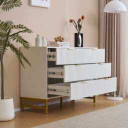 Mercury Ridged 6 Drawers Chest Beside Storage Cabinet, White - thumbnail 5