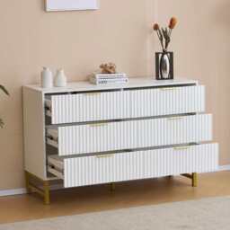 Mercury Ridged 6 Drawers Chest Beside Storage Cabinet, White - thumbnail 7
