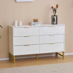 Mercury Ridged 6 Drawers Chest Beside Storage Cabinet, White - thumbnail 3