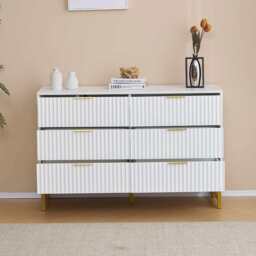 Mercury Ridged 6 Drawers Chest Beside Storage Cabinet, White - thumbnail 6