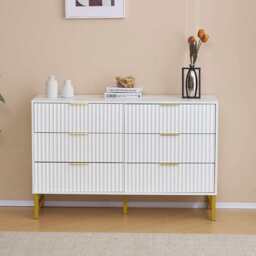 Mercury Ridged 6 Drawers Chest Beside Storage Cabinet, White - thumbnail 1