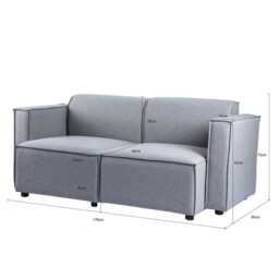 Tessa Modular 2 Seater Sofa, Linen Grey - thumbnail 3