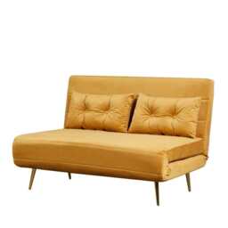 Jola Velvet Foldable 2 Seater Sofa Bed with Pillows, Mustard - thumbnail 4