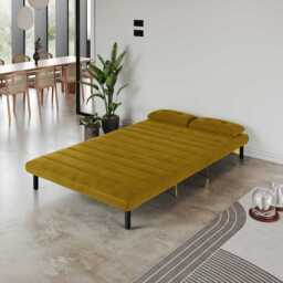 Jola Velvet Foldable 2 Seater Sofa Bed with Pillows, Mustard - thumbnail 3