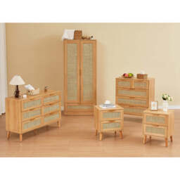 Nature Boho 5‑Piece Rattan Bedroom Set with Wardrobe and Cabinets - thumbnail 1