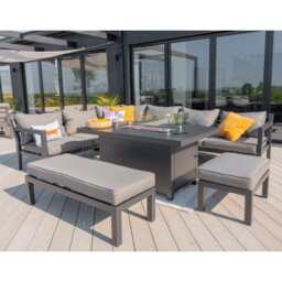 Berlin Large 9 seater Outdoor Fabric and Aluminium Corner Garden Dining Set with Fire Pit Table, With Rain Cover - thumbnail 5