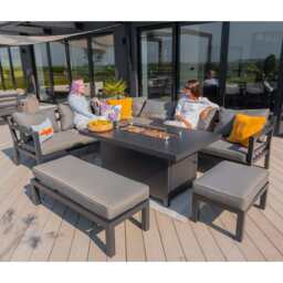 Berlin Large 9 seater Outdoor Fabric and Aluminium Corner Garden Dining Set with Fire Pit Table, With Rain Cover - thumbnail 3