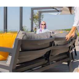 Berlin Large 9 seater Outdoor Fabric and Aluminium Corner Garden Dining Set with Fire Pit Table, With Rain Cover - thumbnail 8