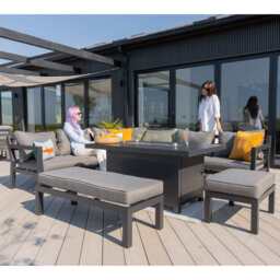 Berlin Large 9 seater Outdoor Fabric and Aluminium Corner Garden Dining Set with Fire Pit Table, With Rain Cover - thumbnail 6