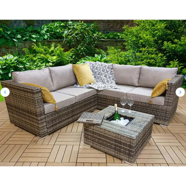 Vancouver Aluminum frame 5 Seater Rattan Garden Furniture Corner Sofa Set With Ice Bucket Coffee Table, Brown / Without Rain Cover - image 1