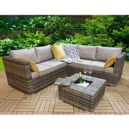 Vancouver Aluminum frame 5 Seater Rattan Garden Furniture Corner Sofa Set With Ice Bucket Coffee Table, Brown / Without Rain Cover - thumbnail 7