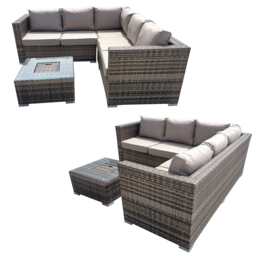 Vancouver Aluminum frame 5 Seater Rattan Garden Furniture Corner Sofa Set With Ice Bucket Coffee Table, Brown / Without Rain Cover - thumbnail 9