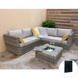 Vancouver Aluminum frame 5 Seater Rattan Garden Furniture Corner Sofa Set With Ice Bucket Coffee Table, Brown / Without Rain Cover - thumbnail 5