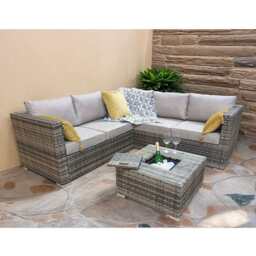 Vancouver Aluminum frame 5 Seater Rattan Garden Furniture Corner Sofa Set With Ice Bucket Coffee Table, Brown / Without Rain Cover - thumbnail 4