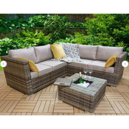 Vancouver Aluminum frame 5 Seater Rattan Garden Furniture Corner Sofa Set With Ice Bucket Coffee Table, Brown / Without Rain Cover - thumbnail 1