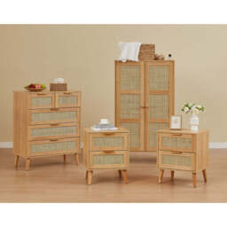 Nature Boho 4-Piece Rattan Bedroom Wardrobe Set With Chests and Bedside Cabinets - thumbnail 2