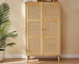 Nature Boho 4-Piece Rattan Bedroom Wardrobe Set With Chests and Bedside Cabinets - thumbnail 3