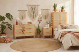 Nature Boho 4-Piece Rattan Bedroom Wardrobe Set With Chests and Bedside Cabinets - thumbnail 1