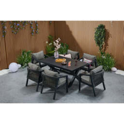 Berlin 6 seater Aluminium & Rope Patio Garden Furniture Set with Firepit Table Option, Without Fire Pit - thumbnail 2