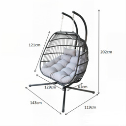 Bradway Hanging Rope Swing Double Indoor Outdoor Egg Chair with Grey Cushions, With Rain Cover - thumbnail 2