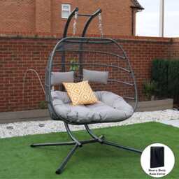 Bradway Hanging Rope Swing Double Indoor Outdoor Egg Chair with Grey Cushions, With Rain Cover - thumbnail 1
