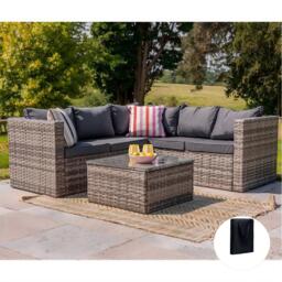 Vancouver 5 Seater Grey Rattan Corner Sofa Patio Set, With Rain Cover