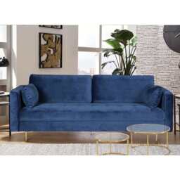 Avery Velvet 3 Seater Sofa with 2 Scatter Cushions, Blue - thumbnail 2