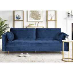 Avery Velvet 3 Seater Sofa with 2 Scatter Cushions, Blue - thumbnail 1