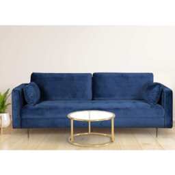Avery Velvet 3 Seater Sofa with 2 Scatter Cushions, Blue - thumbnail 3