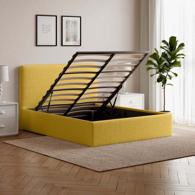 Elvie Ottoman Storage Pneumatic Lift Up Bed Frame Double or King Bed, Double / Mustard Velvet - image 1