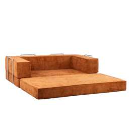 Hugspacee Velvet Compressed Daybed Upholstered Lounge Sofa, Orange - thumbnail 3