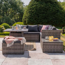 Vancouver 6 Seater Rattan Garden Corner Sofa Set with Cubic Fire Pit Table and Rain cover - thumbnail 4