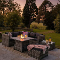 Vancouver 6 Seater Rattan Garden Corner Sofa Set with Cubic Fire Pit Table and Rain cover - thumbnail 2