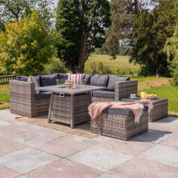 Vancouver 6 Seater Rattan Garden Corner Sofa Set with Cubic Fire Pit Table and Rain cover - thumbnail 3